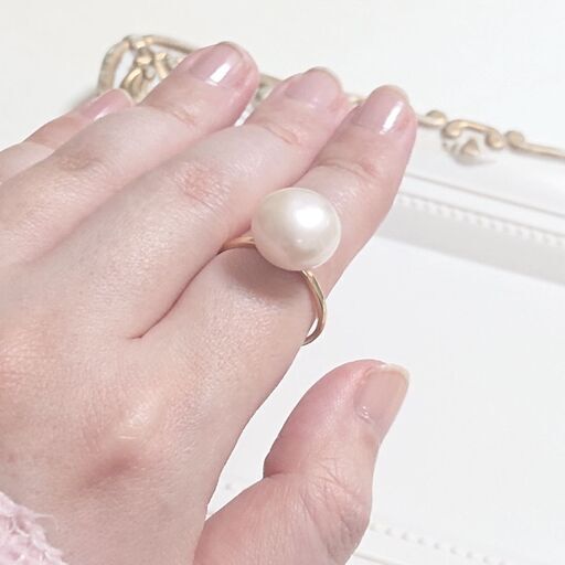 k10 大粒12mm！淡水パール 指輪 14号 イエローゴールド 10金