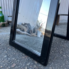 【お取引き中】全身鏡 鏡 木製 スタンド式ミラー スタンド 置き鏡 掛け鏡 ミラービッグミラー 全身鏡 姿見 木枠 シンプル 黒　立掛け 　の画像