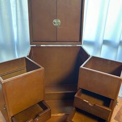 化粧品ボックス/木製/三面鏡付き/アンティークの画像