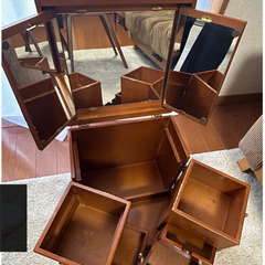 化粧品ボックス/木製/三面鏡付き/アンティークの画像