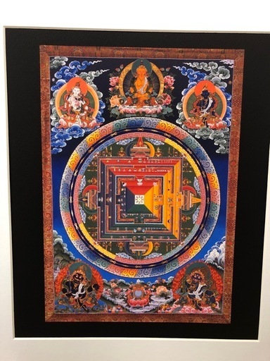 インテリア 
カーラチャクラ 曼荼羅 絵画 ガラス製額付 印刷物?額サイズ縦約39.5cm×約35cm