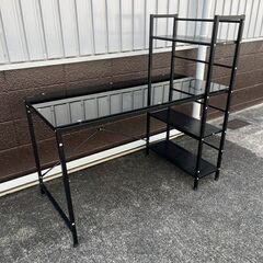 ガラス天板・サイド棚付きパソコンデスク（ブラック）W120