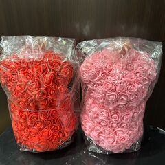 【新品・未開封】フラワーローズベア　テディベア　ピンク&赤の画像
