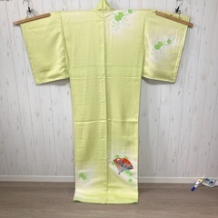 ②【新品未使用】着物 正絹 お誂え レトロ きみどり 扇子 幾何...