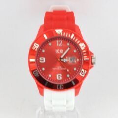 動作品 ice watch SI.RD.B.S.09 クオーツ式腕時計 3針 デイト 逆回転防止ベゼル 赤×白 ラバーバンド 24年12月電池交換 札幌市 清田区 平岡の画像