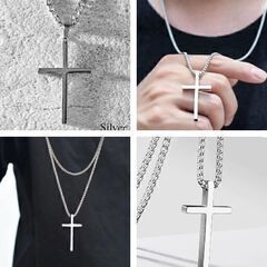 ステンレス製/シルバークロスネックレス（新品）の画像