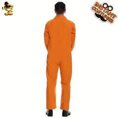 1pc ファニー刑務所囚人コスチューム - 大人男性用オレンジジャンプスーツの画像