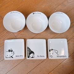 サンリオ ローソン ハローキティ・マイメロディ・ポムポムプリン 陶器 セットの画像