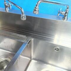 用 流し台 厨房機器 ステンレス 2槽シンク シンク 店舗用品食洗機シンク　カラン付きシンク　ホース新品の画像
