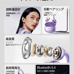 【新品】ワイヤレスイヤホン イヤーカフ型　パープルの画像