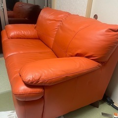 レザーワールド / オレンジ 2人掛けソファ本革の画像