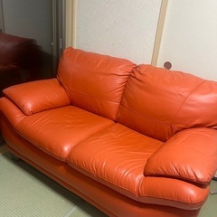 レザーワールド / オレンジ 2人掛けソファ本革の画像