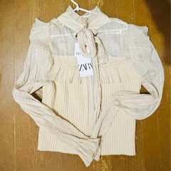 ZARA ニット　リボン　ブラウス