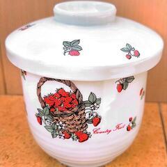 イチゴ柄蒸し器両手鍋と茶碗蒸し蓋付き陶器 5組 新品未使用の画像
