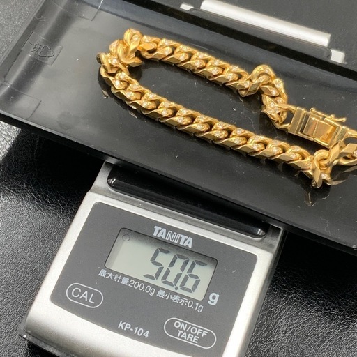 K18 ダイヤ喜平　8面シングル　ブレスレット　50.6g 1ct 約21cm