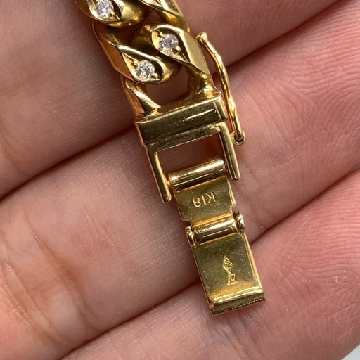 K18 ダイヤ喜平　8面シングル　ブレスレット　50.6g 1ct 約21cm