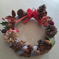 クリスマスリース 天然素材 リボン付きの画像