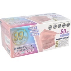 高機能99%カットカラー不織布マスクピンク50枚入りの画像