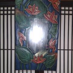 レトロ　手彫鏡　彫刻ミラー　インド雑貨