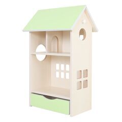 【新品】ドールハウスシェルフ 本体:ホワイト木目 屋根:ライムグ...