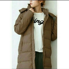 【定価9990円・クリーニング済】レディース ダウン コート フード付き Lサイズ ブラウン チョコ ロングの画像