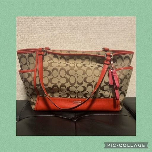 【中古品】COACH トートバッグ シネグチャー柄 赤