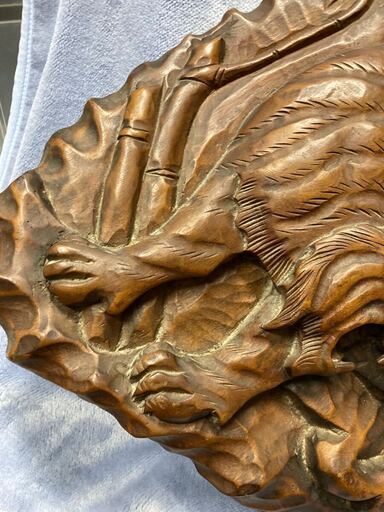 詳細不明 虎 木彫り 彫刻 壁掛け インテリア 縁起物 木製 木彫