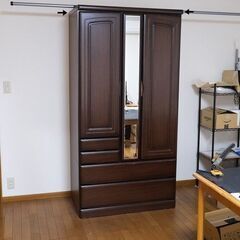クローゼット ワードローブ 洋服ダンス ミラー付き　幅98cm