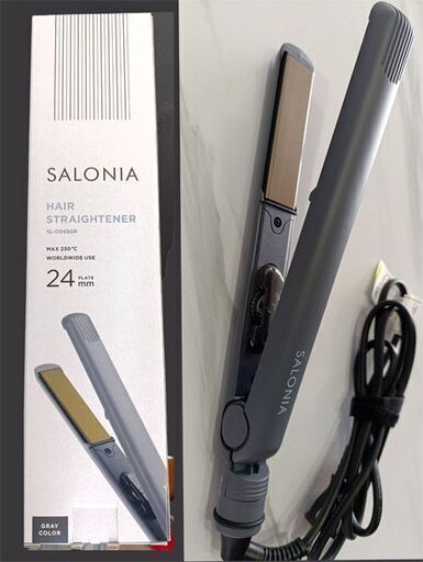 【美品】SALONIA サロニア ストレートアイロン ヘアアイロン 24mm 耐熱ポーチ付 海外対応 SL-004SGR グレー
