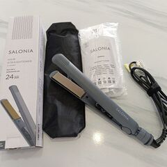 【美品】SALONIA サロニア ストレートアイロン ヘアアイロン 24mm 耐熱ポーチ付 海外対応 SL-004SGR グレーの画像