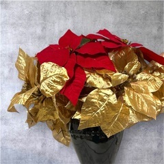 金×赤ポインセチア造花🎄【花瓶付】