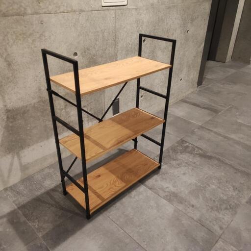 組立品 3段 幅58.6×奥行23.5×高さ80cm オーク色×ブラック スチール 木製棚板 隙間収納 スリム 収納ラック オープンシェルフ 棚\n\n