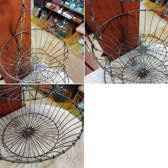 3段ワイヤーバスケット レトロ ハンギングバスケット 小物入れ 小物収納 吊り下げ式 昭和レトロ　/HJ-0400の画像