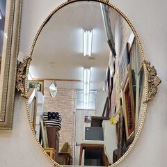 アンティーク Chambre Mirror シャンブルミラー 彫刻装飾 ウォールミラー 壁掛けミラー オーバル形 楕円形■横幅72㎝×高さ102㎝■検) ロイズ アンティークス■買取帝国 朝霞店 配達可能の画像