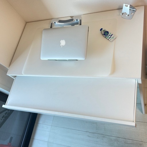 4点セット　パソコンデスク パソコンスタンド デスクマット　チェアマット 机 キーボードスライダー付き コンパクト 木製 組立解体簡単  ホワイト