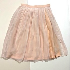 美品】ノエラ Noela プリーツ スカート ひざ下丈 切替チュール シフォンの画像