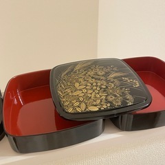 新品未使用】漆器 手提 お正月 二段重箱 お重 重箱 和菓子　おせちの画像
