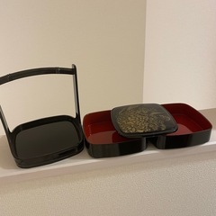 新品未使用】漆器 手提 お正月 二段重箱 お重 重箱 和菓子　おせちの画像