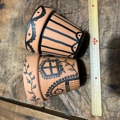 手書きデザイン素焼き鉢　2個　