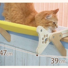 新品2wayねこハンモック 猫ベッド 窓かけ床置き 木製　ブルー