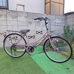 自転車  26インチ   6段変速  オートライト   ピンク