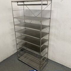 無印良品 ステンレスユニットシェルフ 幅84 バスケット×3 クロスバー×2 棚×7 ハンガー 収納 インダストリアル 中古家具 店頭引取歓迎 R8960