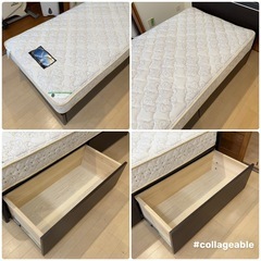 【超美品‼️】定価158,000円♪ ドリームベッド シングルベッド 引き出し収納付き ベッドフレーム マットレス 木目調ダークブラウン♪の画像