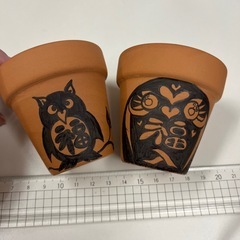 手書きデザイン　素焼き鉢　2個セットふくろ　だるま