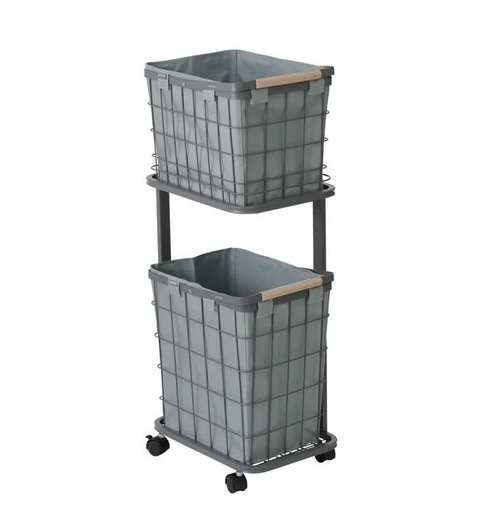 新品 モットル ランドリーバスケット 2段 ランドリーワゴン スチールバスケット 洗濯物 カゴ