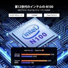 ミニPC 第12世代インテルAlder Lake N100 T9 Windows11 Pro OS miniPC 高速 DDR4 16GB+512GB Mini PC 4コア/4スレッド 最大3.4 GHz VESA対応 4K@60Hz 静音性 有線LANポート付き 静音性 小型デスクトップ ミニパソコンの画像