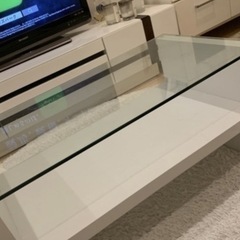 ローテーブル　ガラス　白　センターテーブル