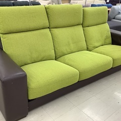 【トレファクマーケット千葉おゆみ野店】ご来店いただける方限定！MARUICHI (マルイチセーリング) リクライニングソファー ダークブラウン×グリーン 3人掛け ソフトレザー×ファブリック Verno のご紹介です！の画像