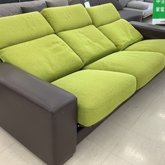 【トレファクマーケット千葉おゆみ野店】ご来店いただける方限定！MARUICHI (マルイチセーリング) リクライニングソファー ダークブラウン×グリーン 3人掛け ソフトレザー×ファブリック Verno のご紹介です！の画像