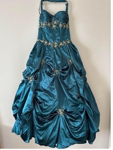 美品　可愛い❣️JEAN MACLEAN ドレス　舞踏会　パーティ　結婚式　ビジュ　13号　青 Lサイズあり【JEAN MACLEAN/ジャンマクレーン】オフショル